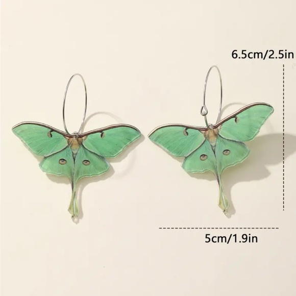 Green Luna Moth Hoop Earrings - Picture 4 of 4